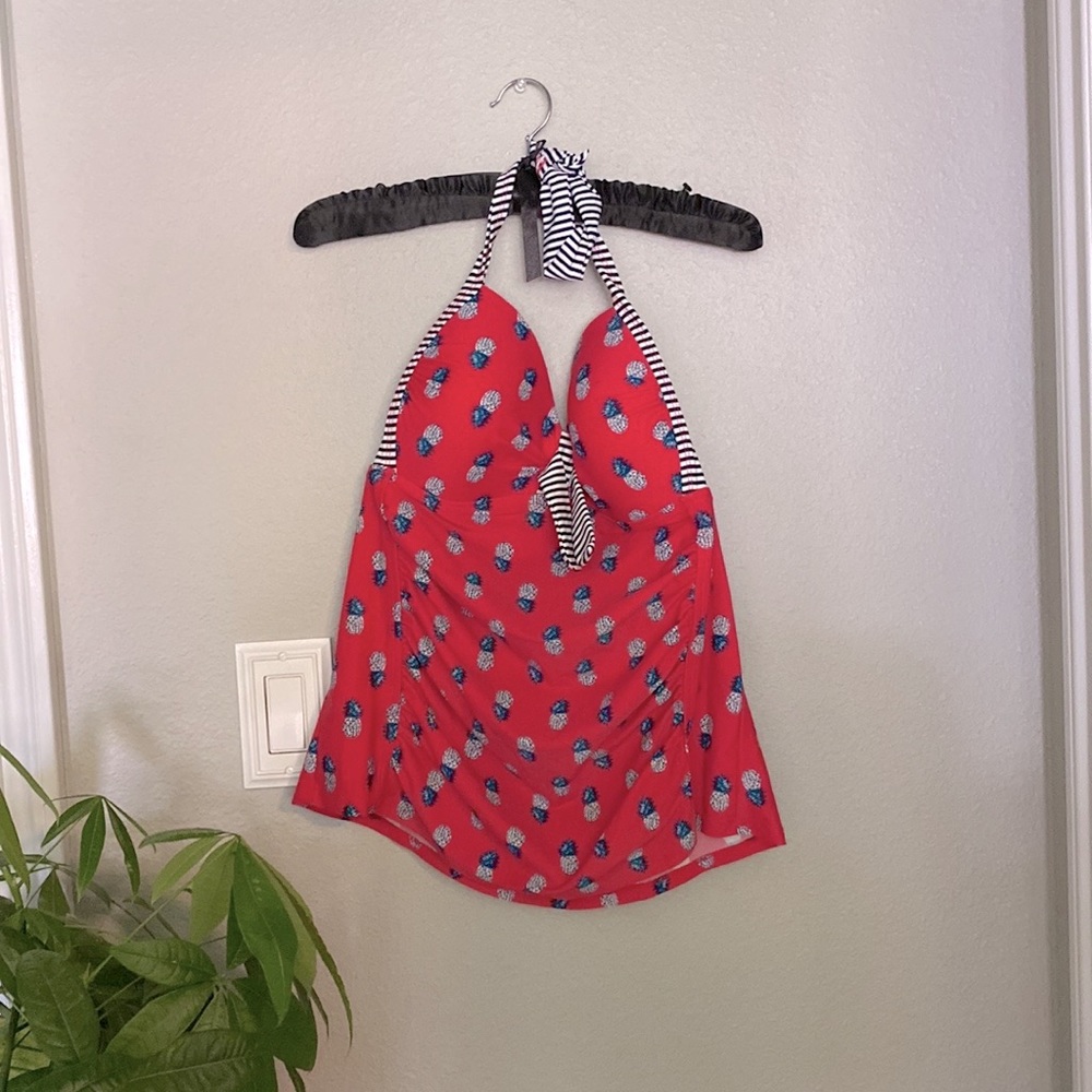 Red bathing suit, black boy shorts